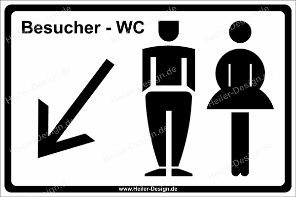 Hinweisschild WC Besucher Pfeil nach links unten
