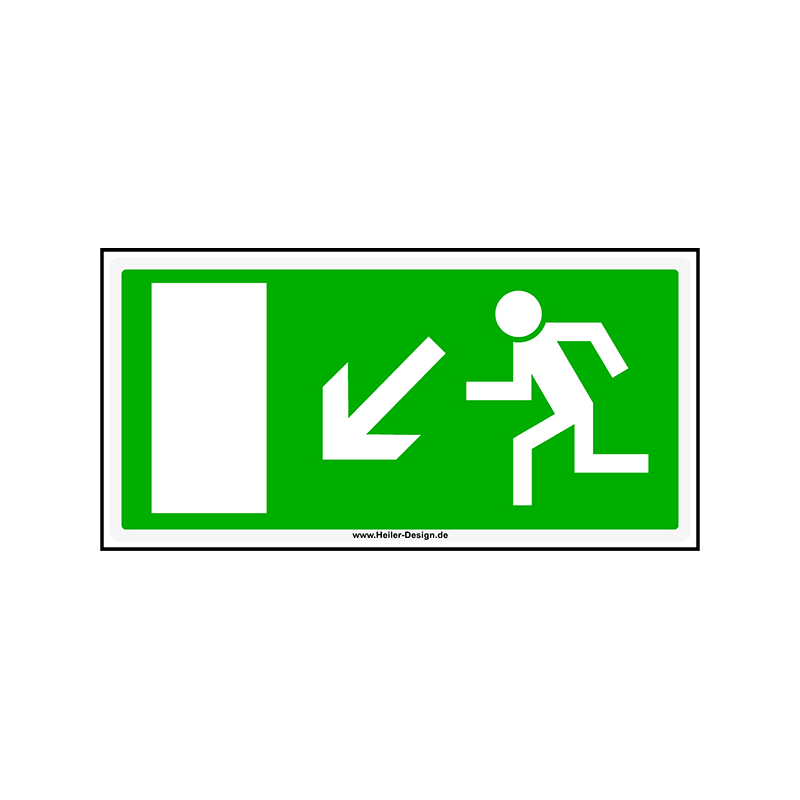 Hinweisschild Notausgang Pfeil nach Links Unten