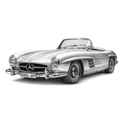 Mercedes Oldtimer Bleistift Zeichnung Kunstdruck auf...