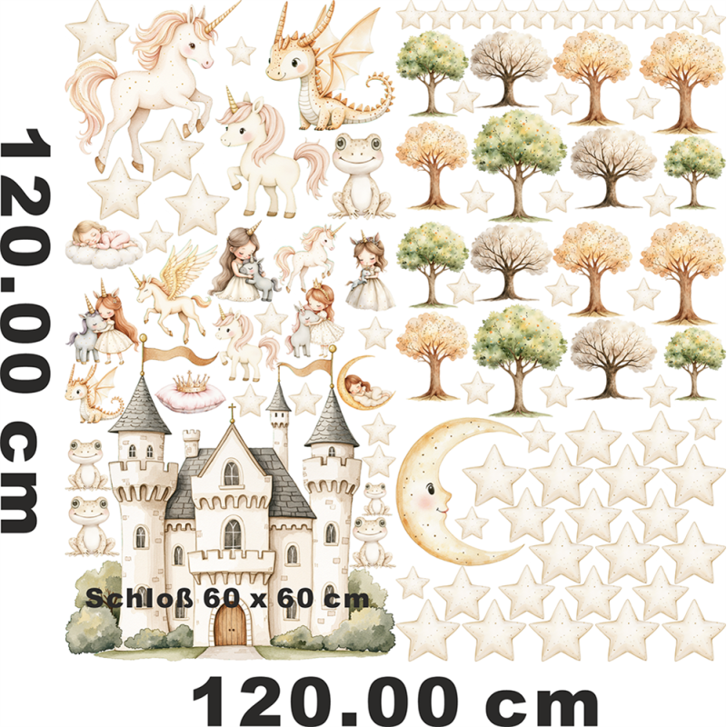 Wandtattoo Wandaufkleber Wandsticker Prinzessin Kinderzimmer Babyzimmer Aquarell selbstklebend - 1