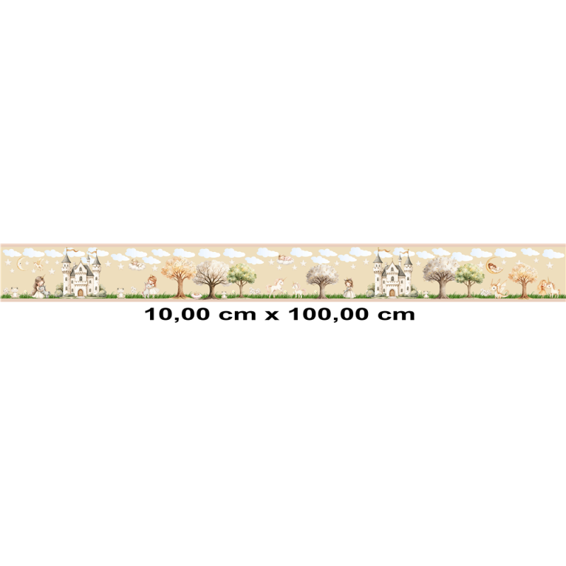 Bordüre Wandaufkleber Wandsticker Wandtattoo Prinzessin Kinderzimmer Babyzimmer Aquarell selbstklebend - 1