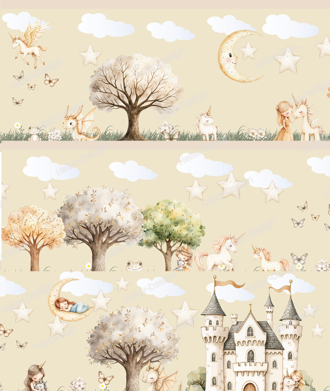 Wall Border Princess Unicorn Castle Watercolor Nursery