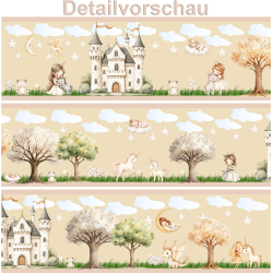 Bordüre Wandaufkleber Wandsticker Wandtattoo Prinzessin Kinderzimmer Babyzimmer Aquarell selbstklebend - 1