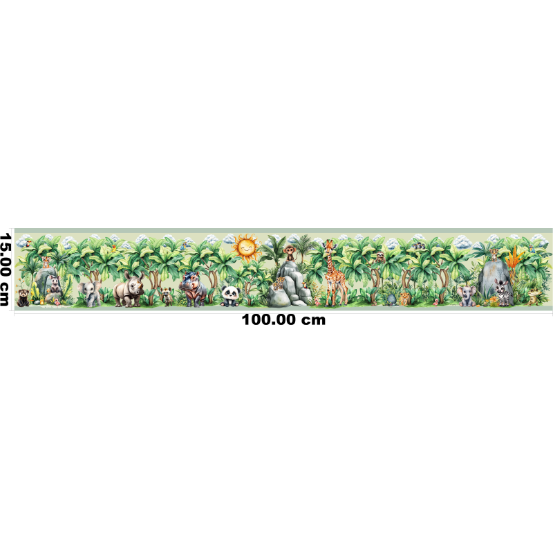 Bordüre Wandaufkleber Wandsticker Wandtattoo Jungle-1 Kinderzimmer Babyzimmer Aquarell selbstklebend