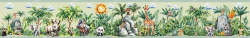 Wall Border Jungle Safari Animals Nursery Watercolor Nature Design