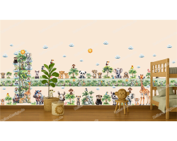 Wall Border Jungle Safari Animals Nursery Watercolor Nature Design