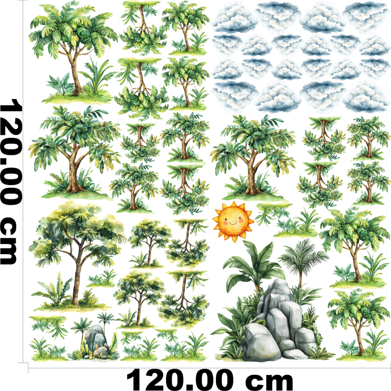Wandaufkleber Wandsticker Wandtattoo Jungle Pflanzen-1 Kinderzimmer Babyzimmer Aquarell selbstklebend