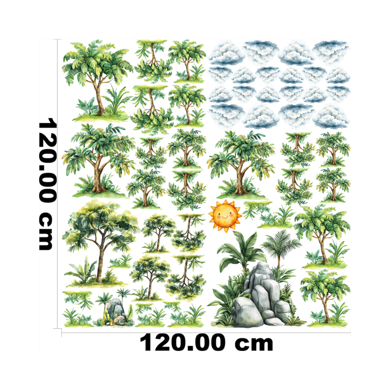 Wandtattoo Dschungel Dschungel Pflanzen Kinderzimmer Deko Safari Bäume Sträucher Sonne Wolken 4