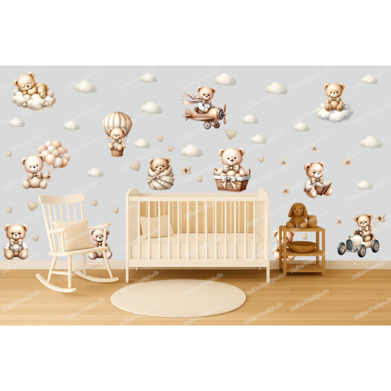 Wandtattoo Wandaufkleber Wandsticker Teddybär Kinderzimmer Babyzimmer Aquarell selbstklebend - 2
