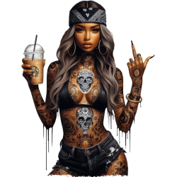 T-Shirt cooles Girl mit Kaffeebecher zeigt den Mittelfinger