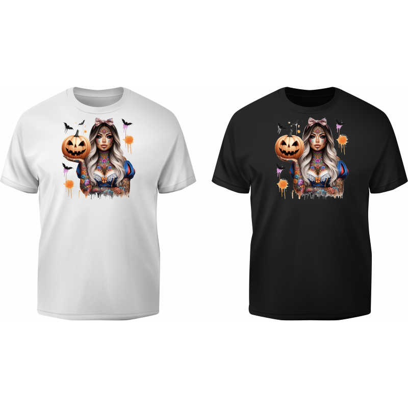 T-Shirt cooles Girl mit Tattoos und Kürbis in der Hand