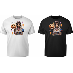 T-Shirt cooles Girl mit Tattoos und Kürbis in der Hand