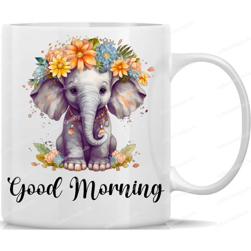 Tasse Kaffeebecher mit Süßem Elefanten Good Morning Motiv - 34