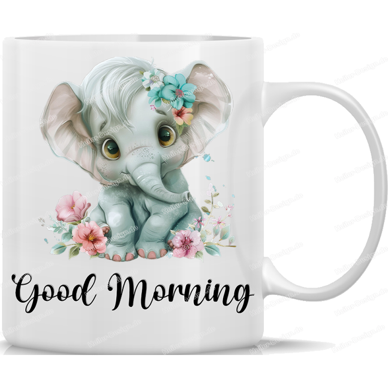 Tasse Kaffeebecher mit Süßem Elefanten Good Morning Motiv - 35
