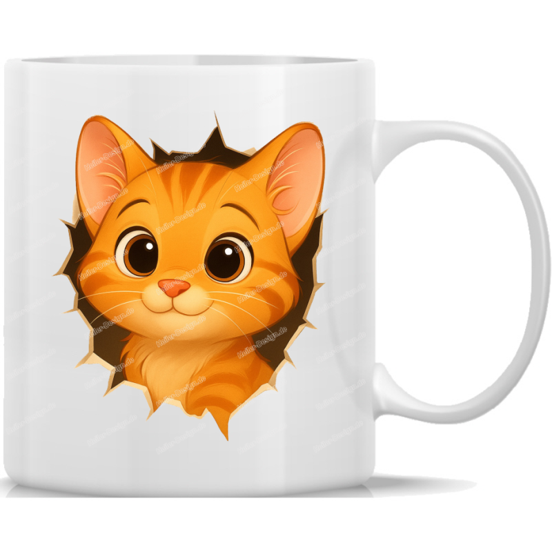 Katze schaut durch kaputte Tasse Kaffeebecher - 11