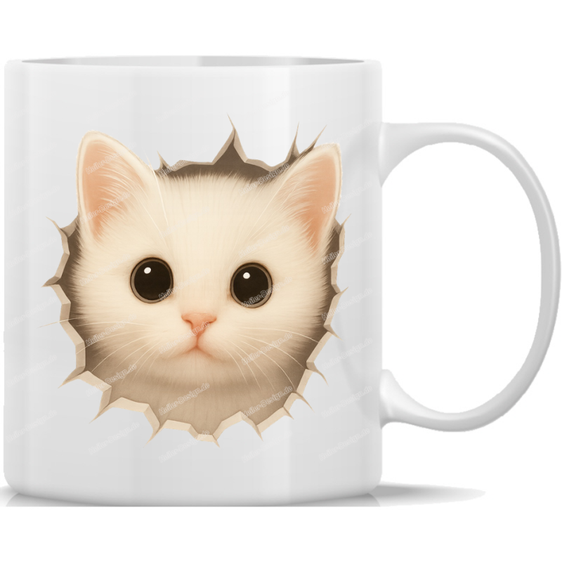 Katze schaut durch kaputte Tasse Kaffeebecher - 10