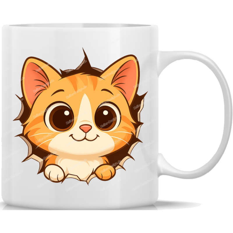 Katze schaut durch kaputte Tasse Kaffeebecher - 12
