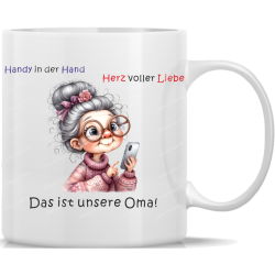 Tasse Kaffeebecher Oma Handy in der Hand Herz voller...