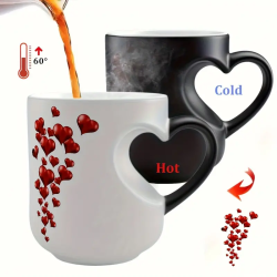 Herzförmige magische Farbwechsel Keramiktasse mit schwarzem Herzdesign