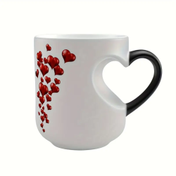 Herzförmige magische Farbwechsel Keramiktasse mit schwarzem Herzdesign
