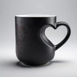 Herzförmige magische Farbwechsel Keramiktasse mit schwarzem Herzdesign