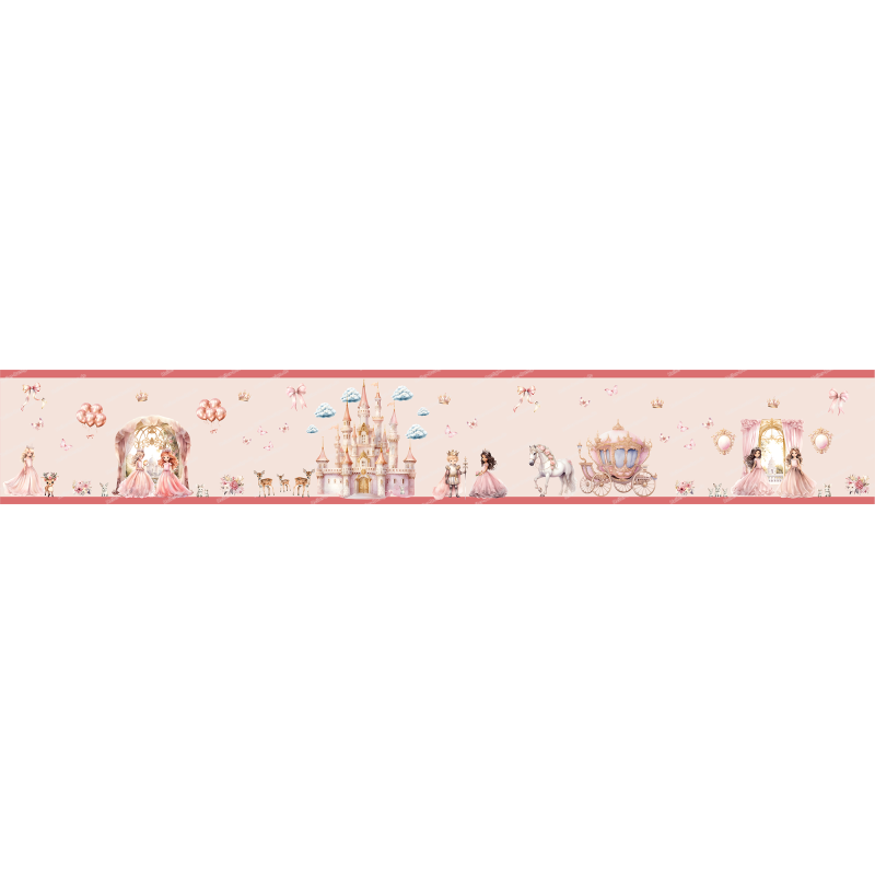 Bordüre Wandaufkleber Wandsticker Wandtattoo Prinzessin Kinderzimmer Babyzimmer Aquarell selbstklebend - 2