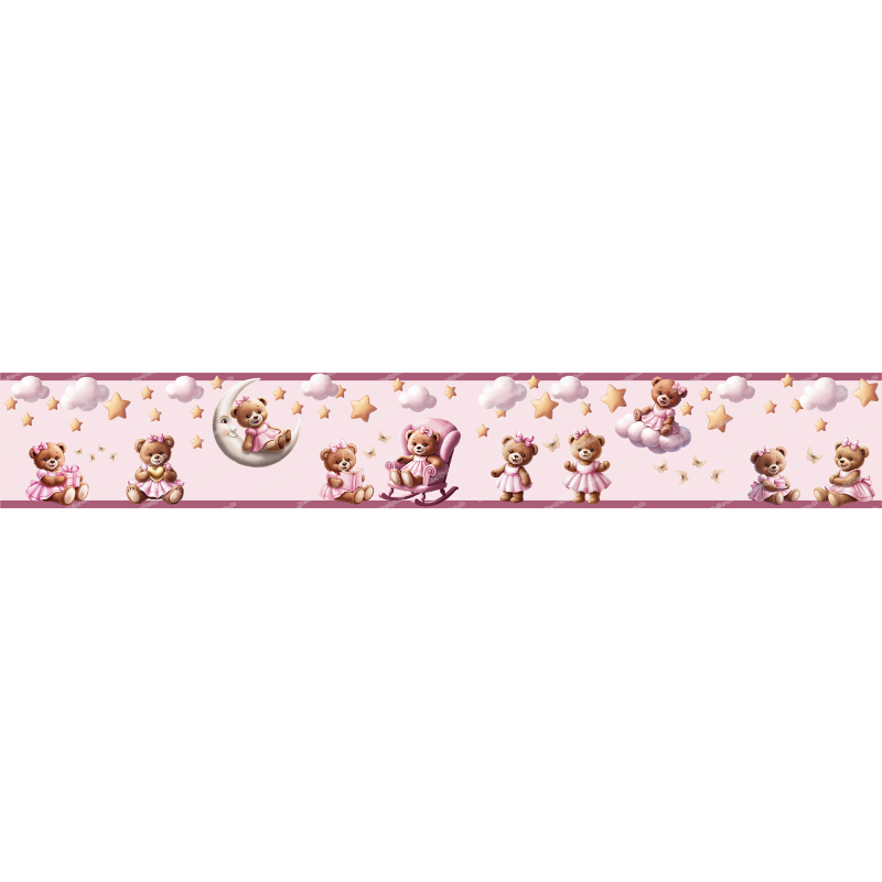 Bordüre Wandaufkleber Wandsticker Wandtattoo Teddybär Kinderzimmer Babyzimmer Aquarell selbstklebend - 1