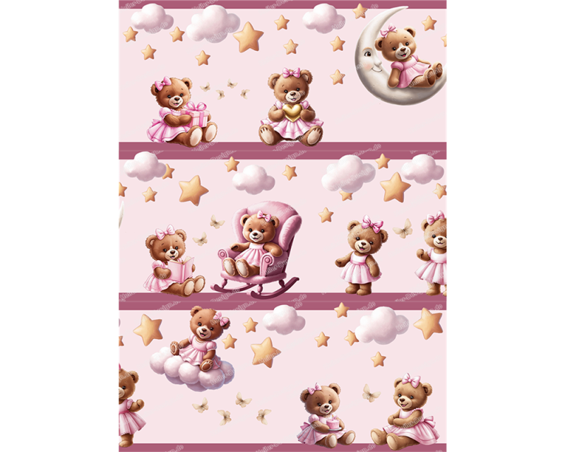 Wandborduere Teddybaeren Rosa Sterne Wolken Kinderzimmer