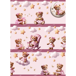 Bordüre Wandaufkleber Wandsticker Wandtattoo Teddybär Kinderzimmer Babyzimmer Aquarell selbstklebend - 1