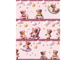 Wandborduere Teddybaeren Rosa Sterne Wolken Kinderzimmer