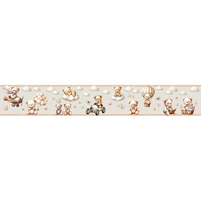 Bordüre Wandaufkleber Wandsticker Wandtattoo Teddybär Kinderzimmer Babyzimmer Aquarell selbstklebend - 2