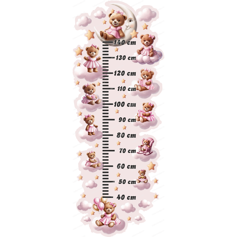 Maßband Farbenfrohes Pinkes Teddybären als Wandtattoo Baby Kinderzimmer selbstklebend - 1