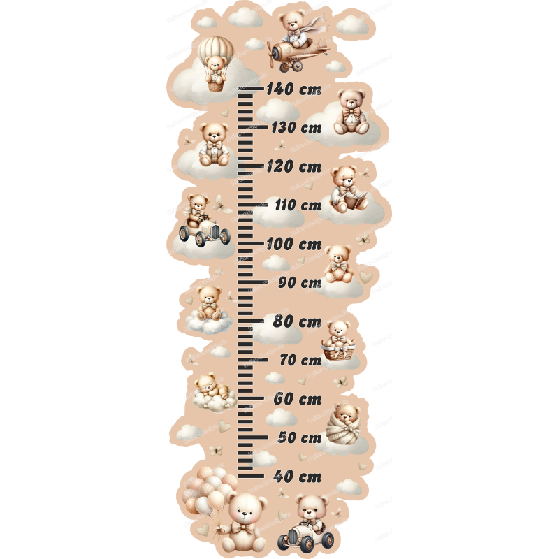 Maßband Farbenfrohes Pinkes Teddybären als Wandtattoo Baby Kinderzimmer selbstklebend - 2