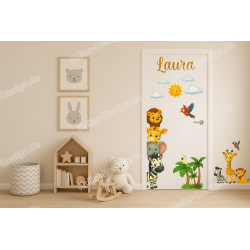 Personalisierter Türaufkleber Dschungel Tiere mit Name Wandtattoo Kinderzimmer 4