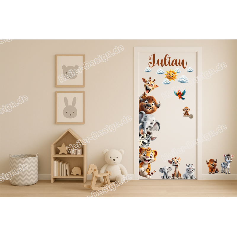 Personalisierter Türaufkleber Dschungel Tiere mit Name Wandtattoo Kinderzimmer 3