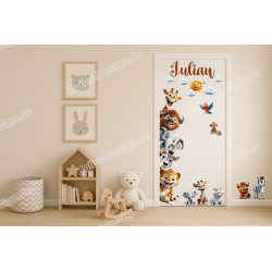 Personalisierter Türaufkleber Dschungel Tiere mit Name Wandtattoo Kinderzimmer 3