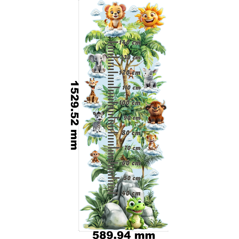 Kindermaßband Wandtattoo Dschungel Safari Tiere Kinderzimmer Deko Messlatte 3-2