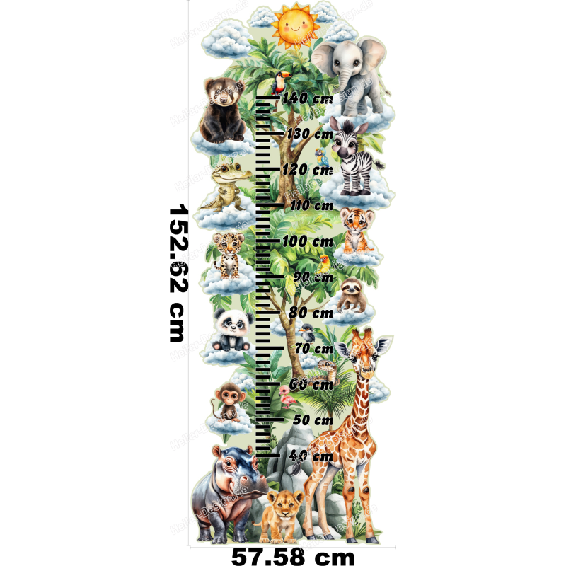 Kindermaßband Wandtattoo Dschungel Safari Tiere Kinderzimmer Deko Messlatte 1