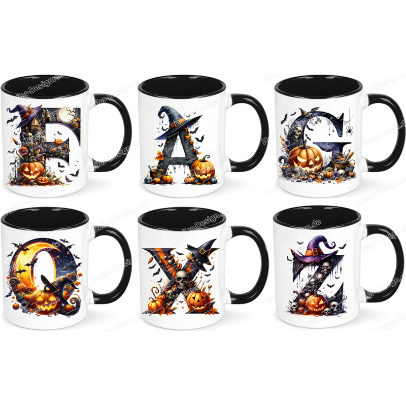 Halloweentasse A–Z Buchstabentasse Gruselig Personalisiert Geschenkidee