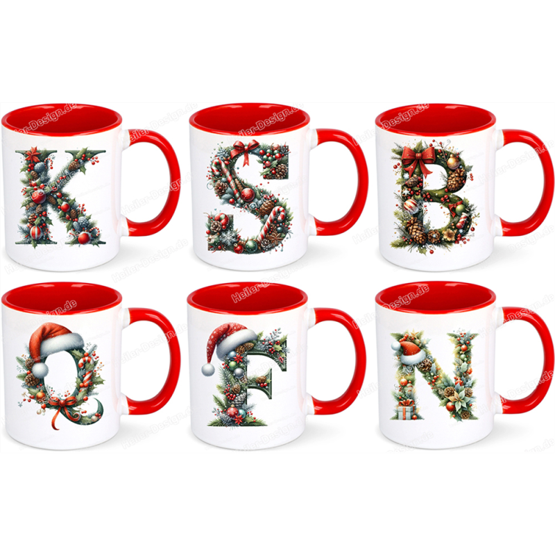 Weihnachtstasse A–Z Buchstabentasse Xmas Personalisiert Geschenkidee