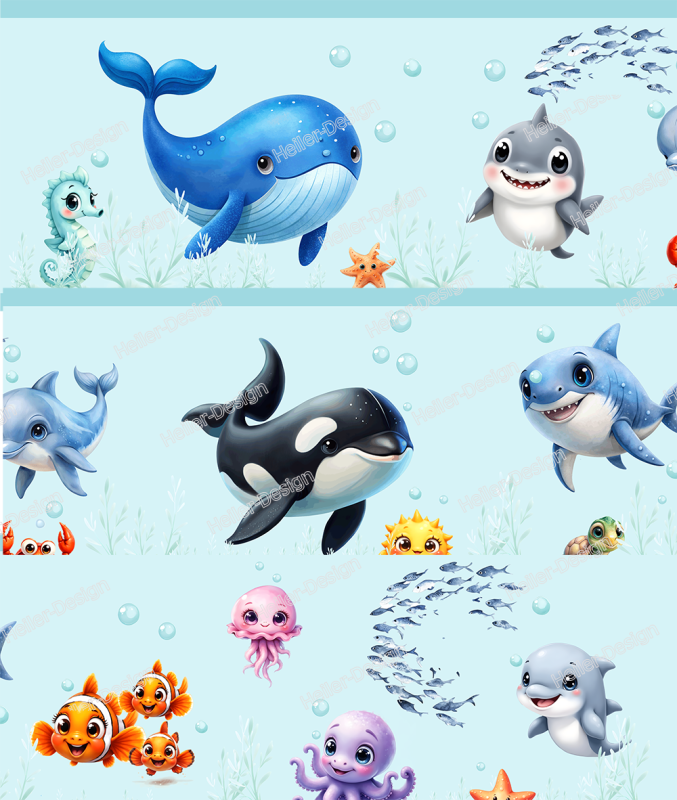 Wall Border Sea Animals Whale Dolphin Turtle Octopus Nursery Decor