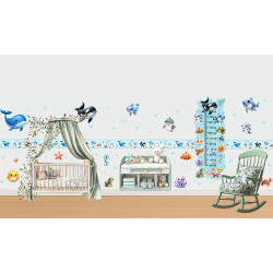 Selbstklebende Bordüre Kinderzimmer Meerestiere 15x100cm Wanddeko Fische Delfine - 4