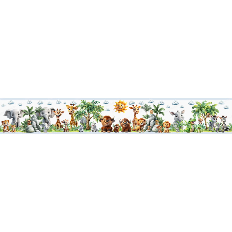 Bordüre Dschungel Tiere Löwe Giraffe Elefant Zebra Affe Tiger Kinderzimmer Safari 3