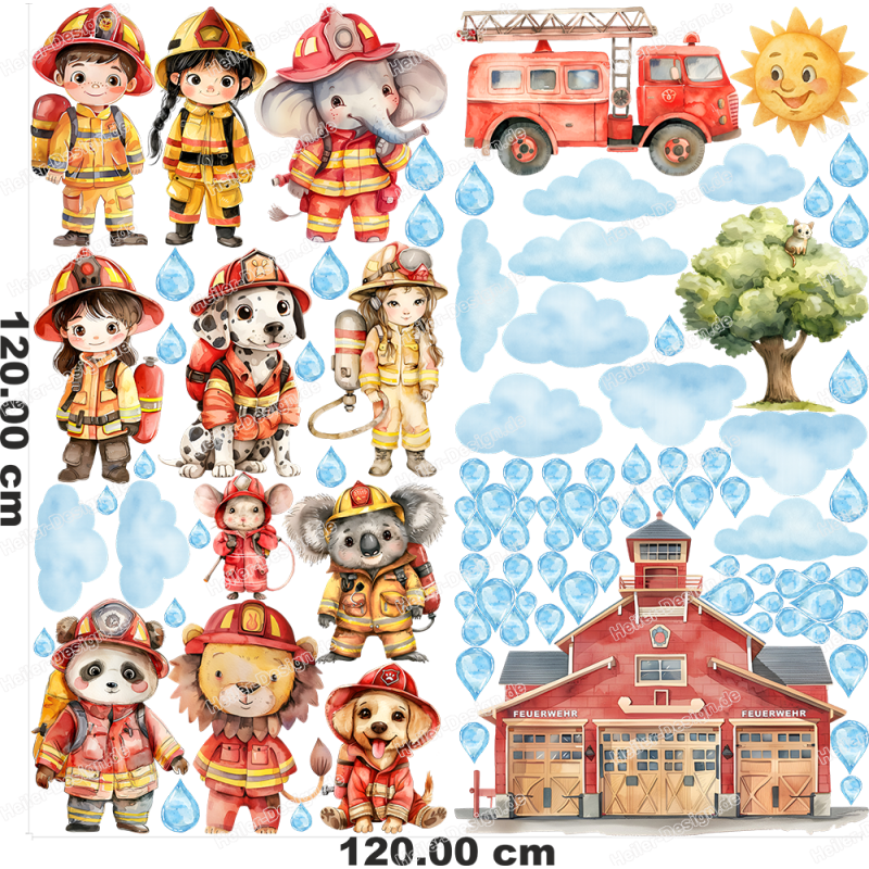 Wandtattoo Feuerwehr Kinderzimmer Deko Feuerwehrmann & Feuerwehrauto Wandsticker Kinder 2