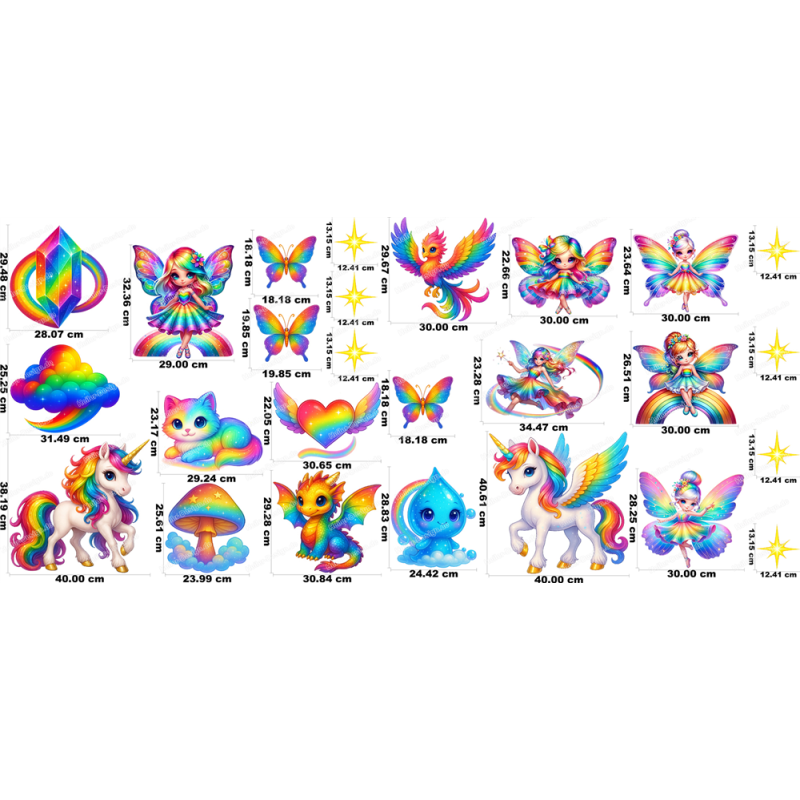 Wandtattoo Fantasie Fabelwesen Kinderzimmer Deko Einhorn Fee Drache Regenbogen 1