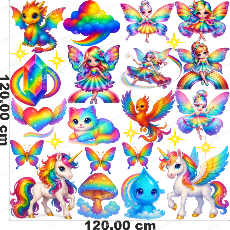 Wandtattoo Fantasie Fabelwesen Kinderzimmer Deko Einhorn Fee Drache Regenbogen 1