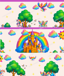 Wandborduere Fantasy Einhorn Fee Drache Regenbogen Schloss Kinderzimmer