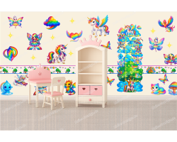Wandborduere Fantasy Einhorn Fee Drache Regenbogen Schloss Kinderzimmer