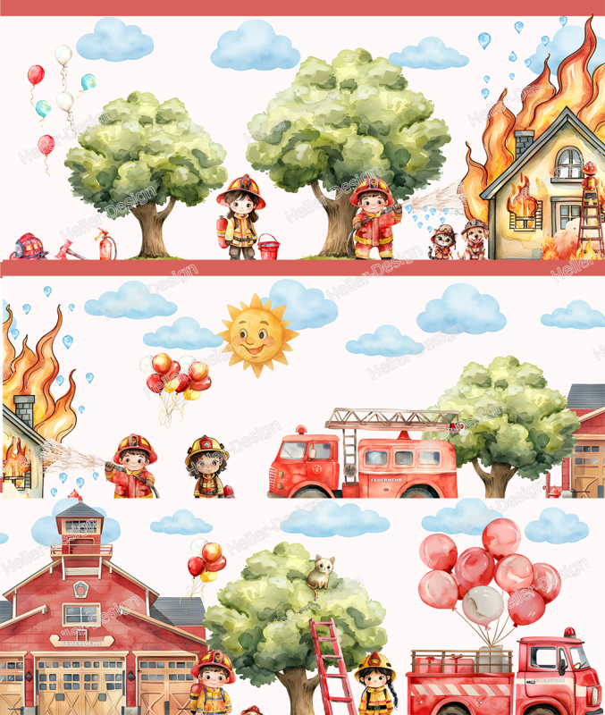 Wandborduere Feuerwehr Kinderzimmer Wanddeko Einsatz Fahrzeuge Jungen