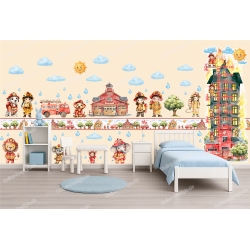 Kinderzimmer Bordüre Feuerwehr Wandtattoo Wandsticker Deko Jungen Mädchen 2